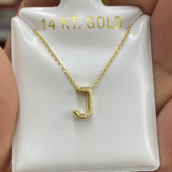 14K Yellow Gold Necklace Pendant Letters CZ Cable Link Chain 18" Jewelry Unisex - Picture 8 of 13